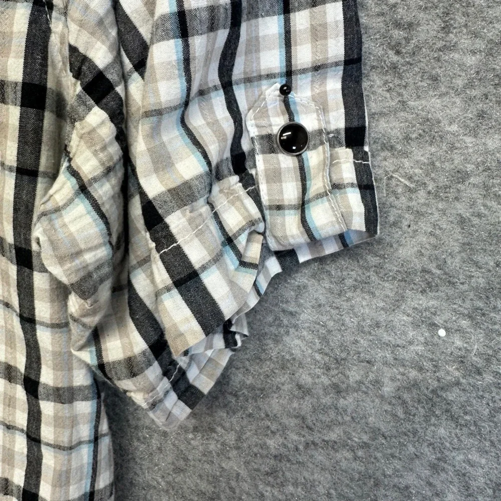 English Laundry Lions Crest Shirt Mens Large Plaid Black Short Sleeve Pearl Snap